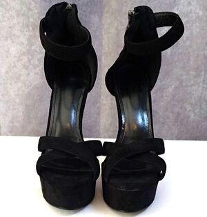 Womens Black Strappy Platform Stiletto Heels Ankle Strap Zip Size 7-7.5 EU 38